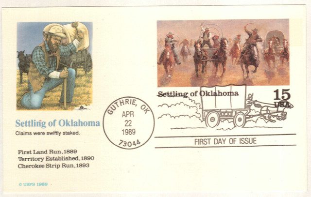 #UX130 - 1989 15c Postal Card,Oklahoma Land Run