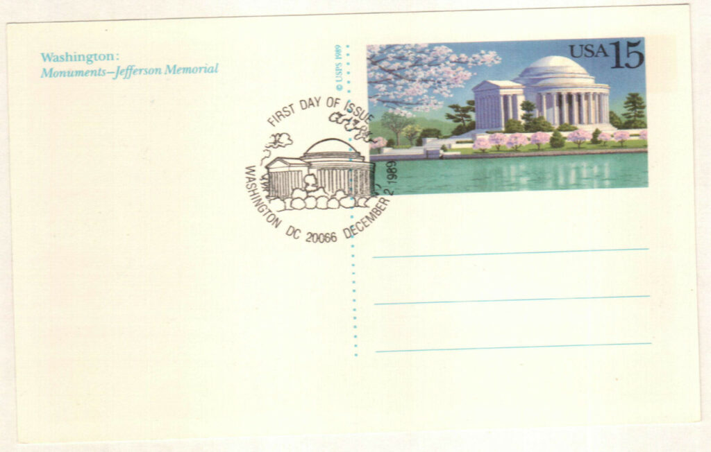 1989 15¢ Postal Card - Jefferson Memorial