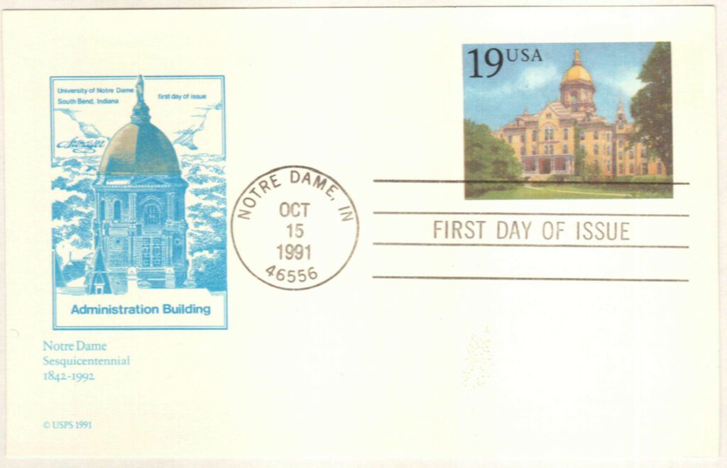 1991 19¢ Postal Card - Notre Dame Administration Building