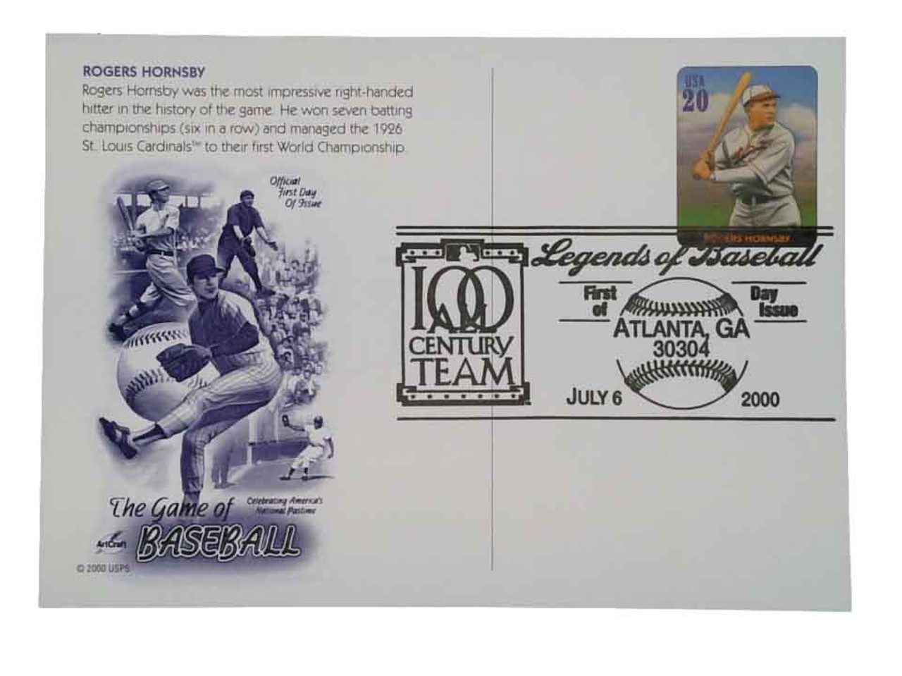 #UX342 - 2000 20c Rogers Hornsby PC FDC