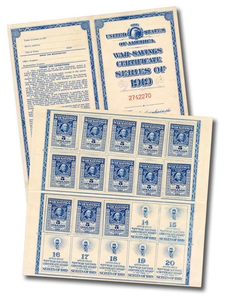 #WS4 - 1919 $5 War Savings stamp, dark blue, unwatermarked