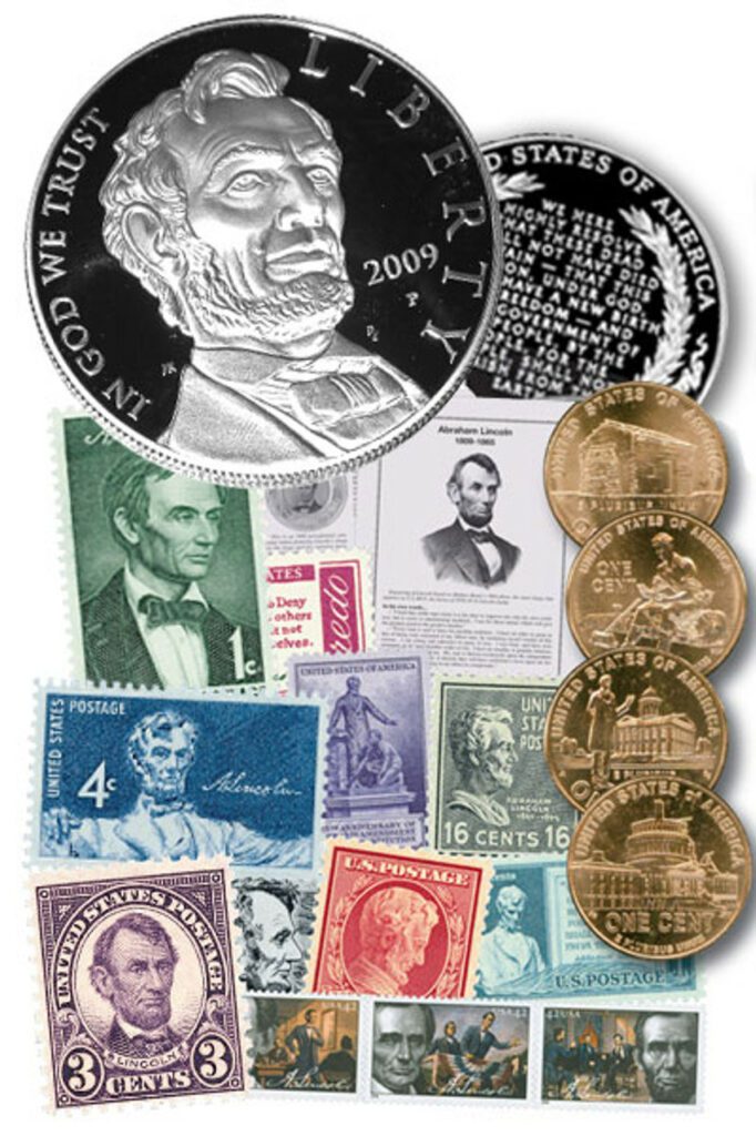 Lincoln Stamp & Coin Collection w/Album