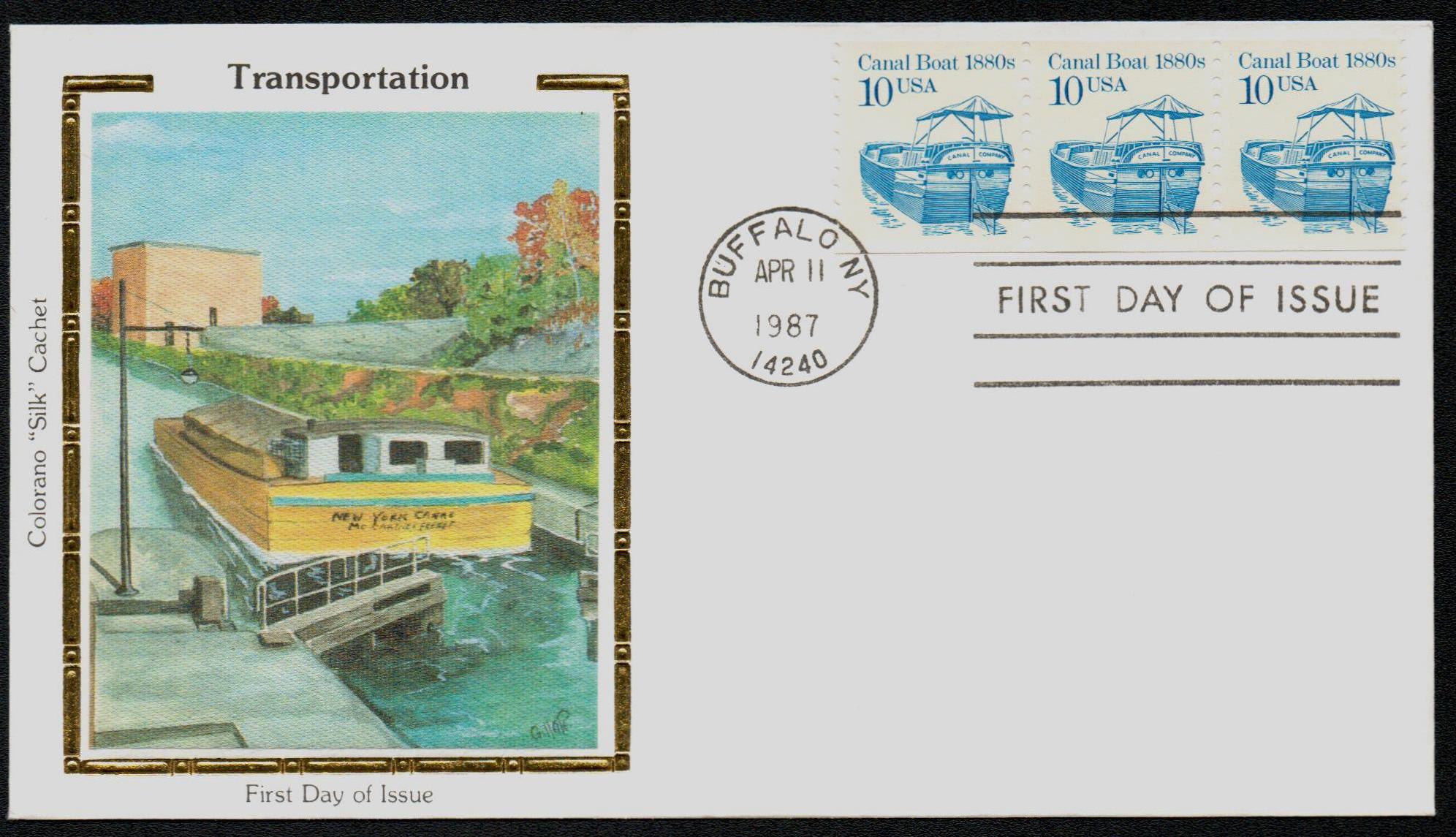 # 2257 - 1987 10c Transportation Series: Canal Boat, 1880s Colorano Silk Cachet First Day Cover