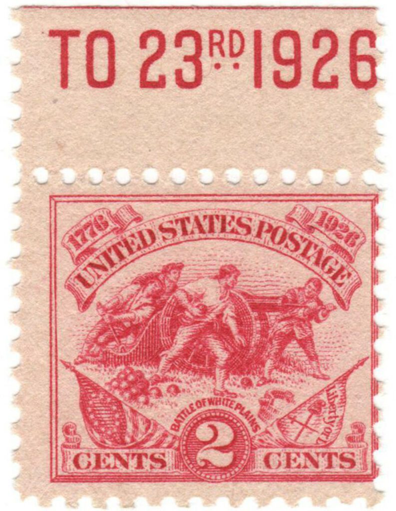 630a - 1926 2c White Plains single with attached selvage from 630 souvenir sheet