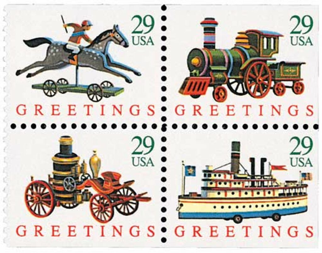 2715-18 - 1992 29c Contemporary Christmas: Toys, booklet stamps