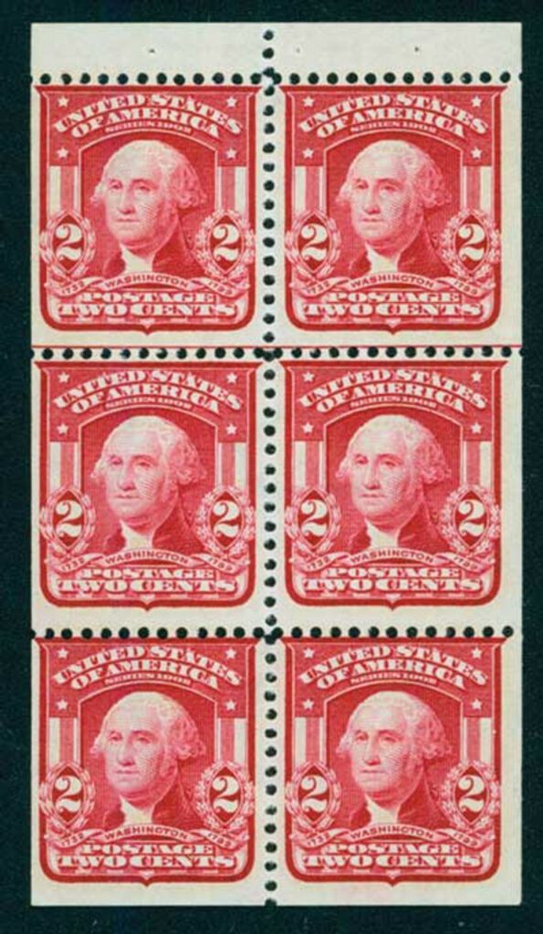 319g - 1903 2c Washington, carmine, bklt pane