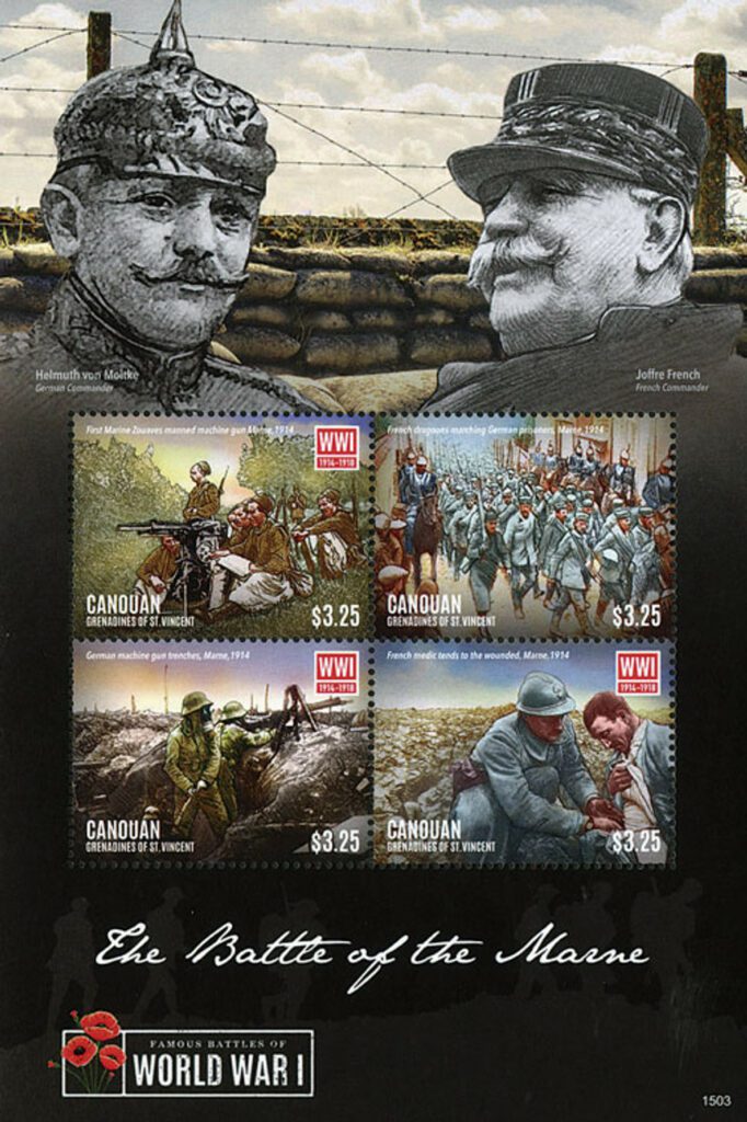 M11509 - 2015 $3.25 WWI: Battle of the Marne, Mint, Sheet of 4 Stamps, Canouan