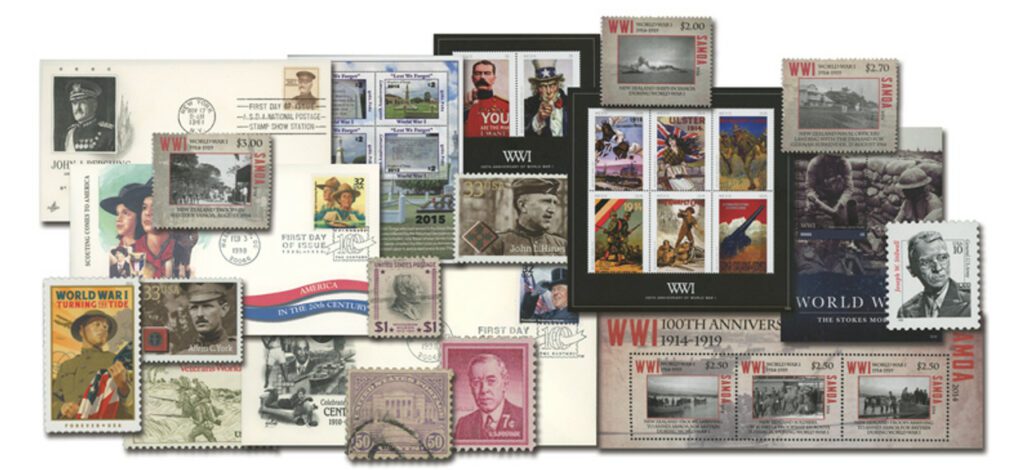 MXM007 - WWI Stamp and Cover Collection - 28 Worldwide Stamps & 3 US First Day Covers