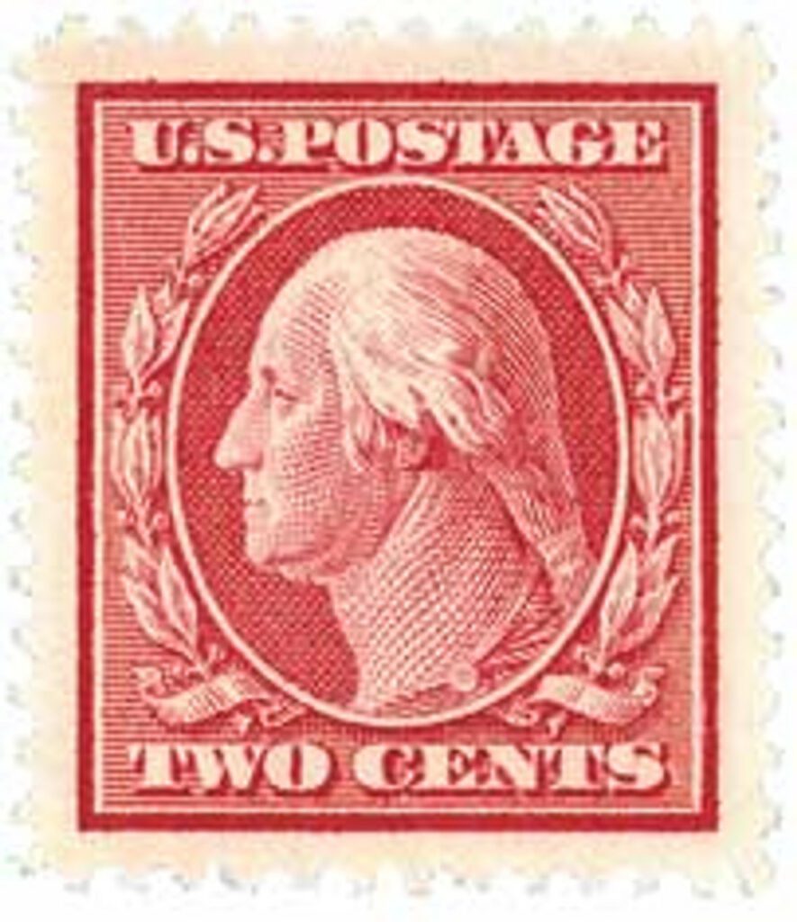332 - 1908 2c Washington, double line watermark