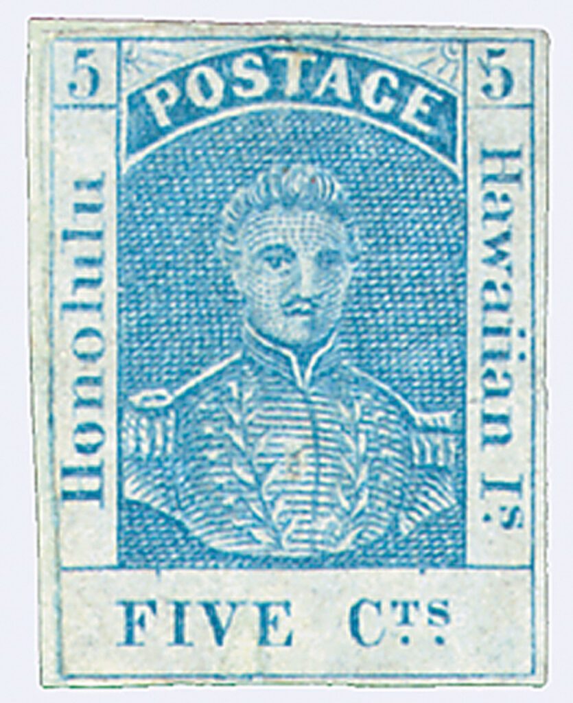 # H9 - 1861 5c Hawaii, blue, thin bluish wove paper