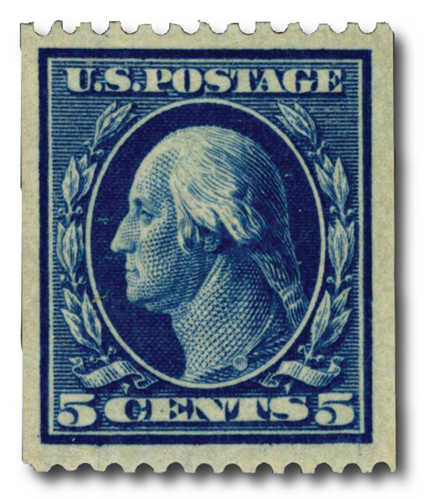 # 351 - 1909 5c Washington, blue, double line watermark