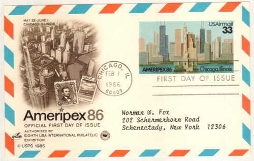 UXC23 - 1986 33c Air Mail Postal Card - AMERIPEX
