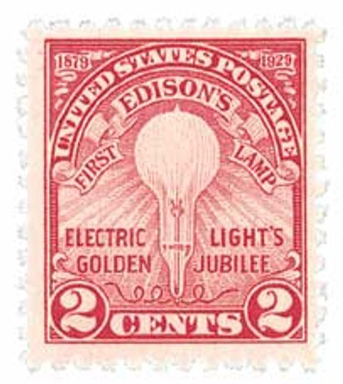 654 - 1929 2c Edison's First Lamp, flat plate