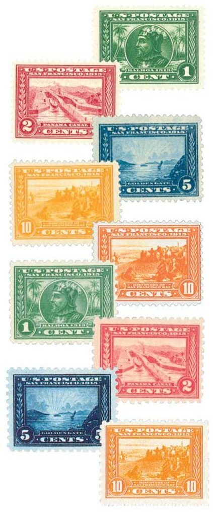 397-404 - Complete Set, 1913-15 Panama-Pacific Issues, 9 stamps