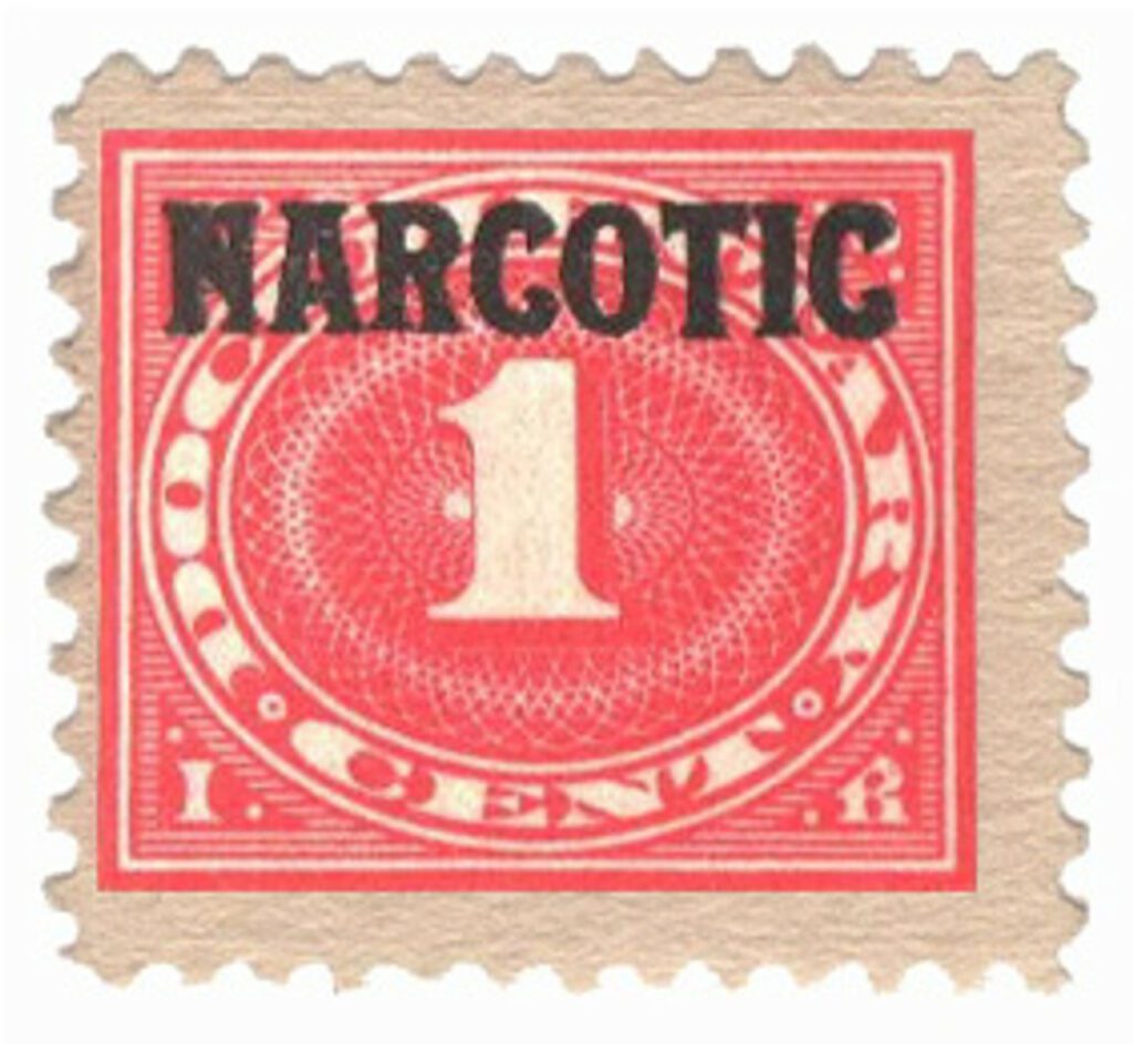RJA33 - 1919 1c Narcotic Stamp, carmine rose