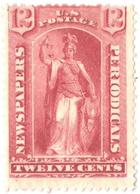 PR16 - 1875 12c Newspaper & Periodical Stamp - thin hard paper, rose