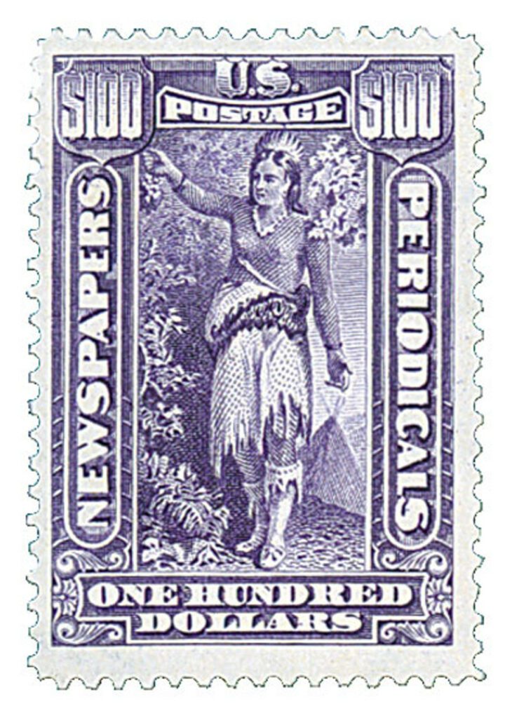 PR125 - 1896 $100 Newspaper & Periodical Stamp - soft paper, watermark, purple