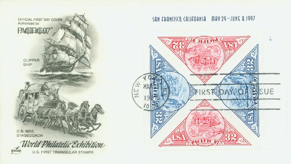 1997 32c Stagecoach and Ship First Day Cover