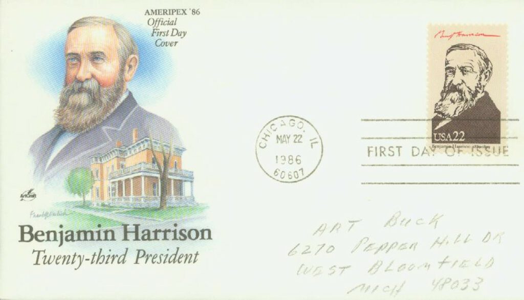 2218e - 1986 22c Pres. B. Harrison First Day Cover