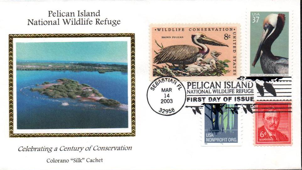 3774 - 2003 37c Pelican Island National Wildlife Refuge Colorano Silk Cachet Combination First Day Cover