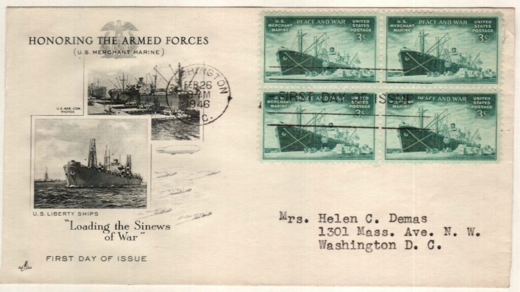 #939 - 1946 3c US Armed Forces: Merchant Marine Classic First Day Cover