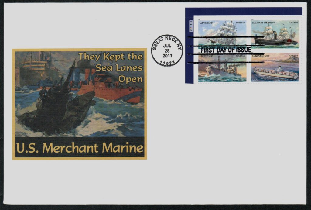 4548-51 - 2011 First-Class Forever Stamp - U.S. Merchant Marine Plate Block First Day Cover