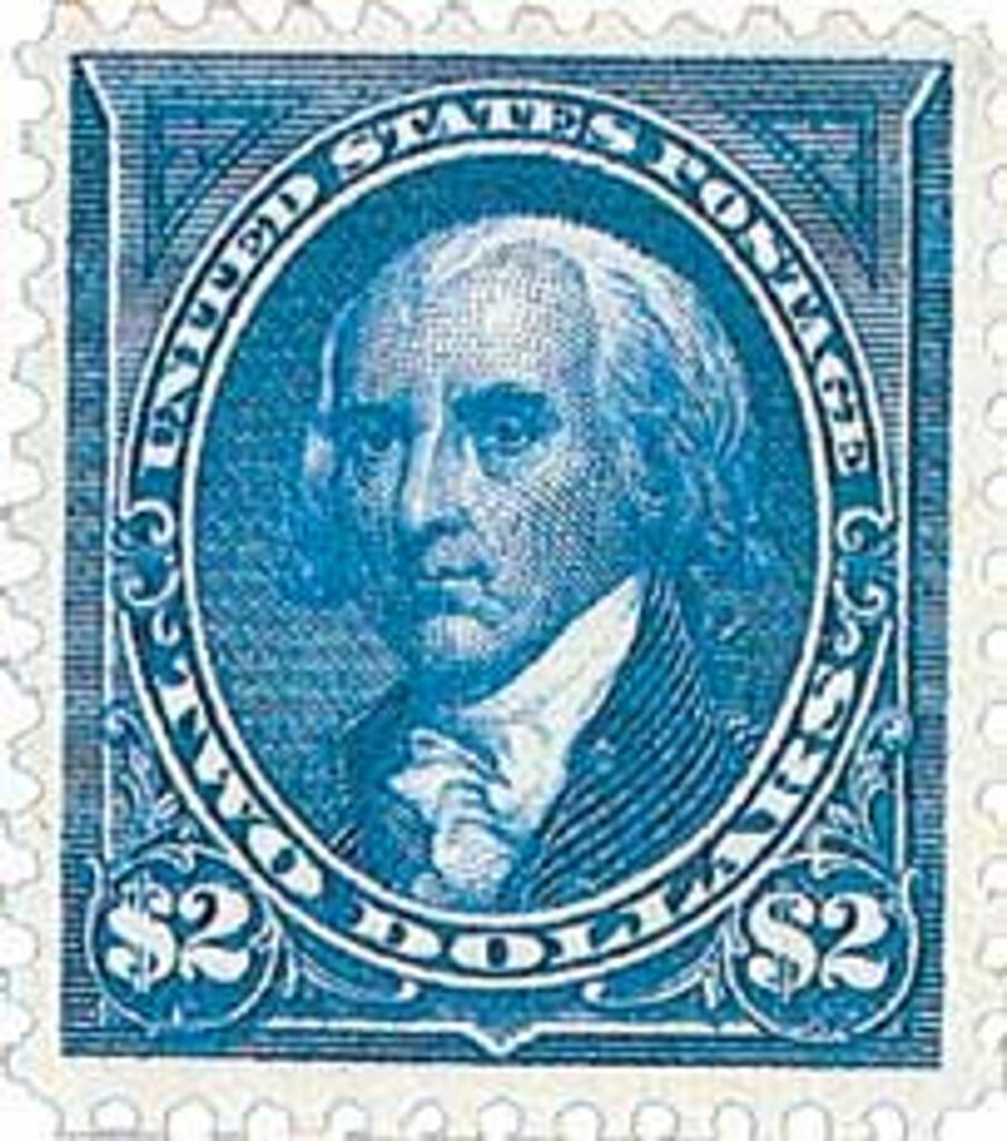 277 - 1895 $2 Madison, blue, double line watermark