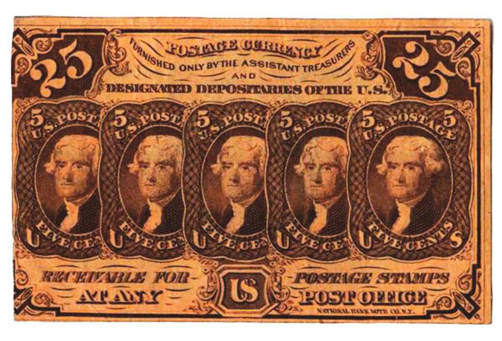 PC7 - 1862 25c five 5c stamps
