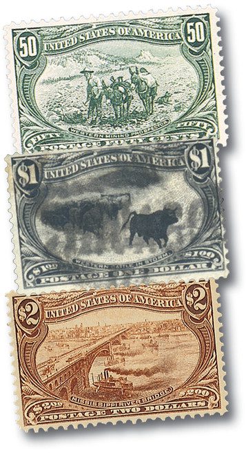 291-93 - 1898 50c-$2 Trans-Mississippi Exposition - 3 Stamps