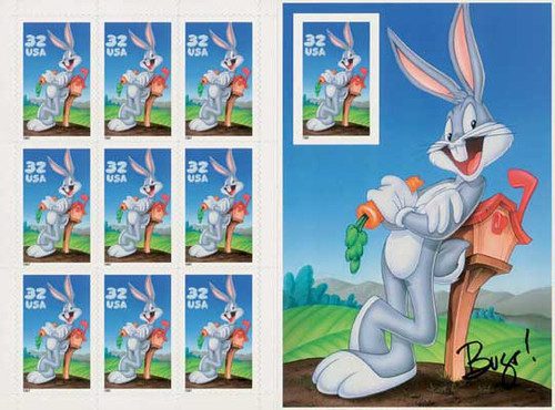 3138 - 1997 32c Bugs Bunny, pane of 10 with imperforate