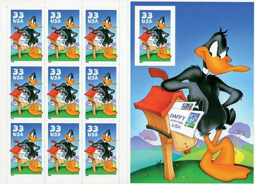 3307 - 1999 33c Daffy Duck, pane of 10 with imperforate