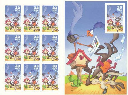 3391 - 2000 33c Wile E. Coyote and Roadrunner, pane of 10