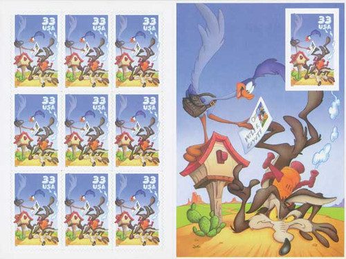 3392 - 2000 33c Wile E. Coyote & Road Runner, Imperf pane s/a
