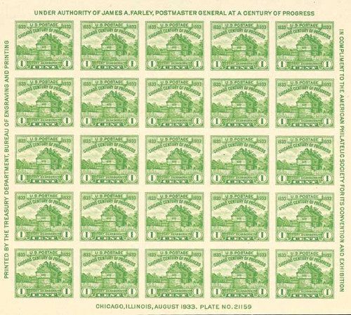 730 - 1933 1c Restoration of Fort Dearborn, souvenir sheet