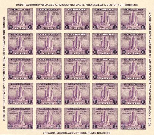 731 - 1933 3c Federal Building at Chicago, souvenir sheet