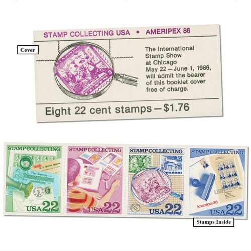 BK153 - 1986 Stamp Collecting Booklet - AMERIPEX Admission Ticket, 2 se-tens of 4