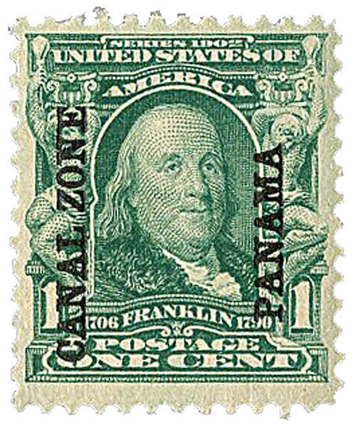 CZ4 - 1904 1¢ Canal Zone - Franklin Overprint up, green & black