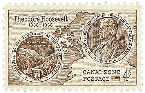 CZ150 - 1958 4c Canal Zone - Roosevelt & Map, brown
