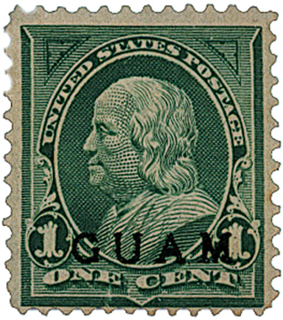 G1 - 1899 1c Guam - deep green black overprint,