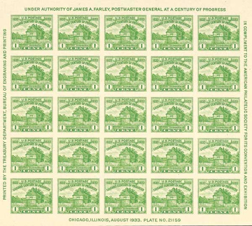 730 - 1933 1c Restoration of Fort Dearborn, souvenir sheet