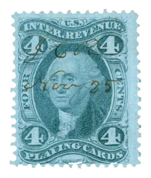 R21 - 1862-71 4c US Internal Revenue Stamp - play cards, old paper, slate