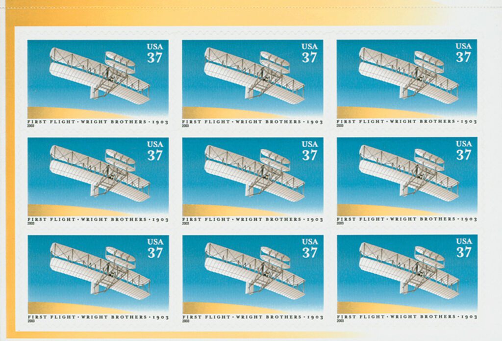 3783b - 2003 37c First Flight of the Wright Brothers, pane of 9 stamps