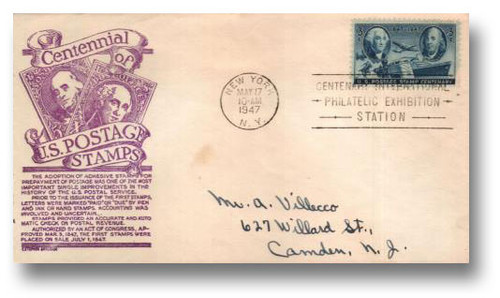 947 FDC - 1947 3c U.S. Postage Stamp Centenary