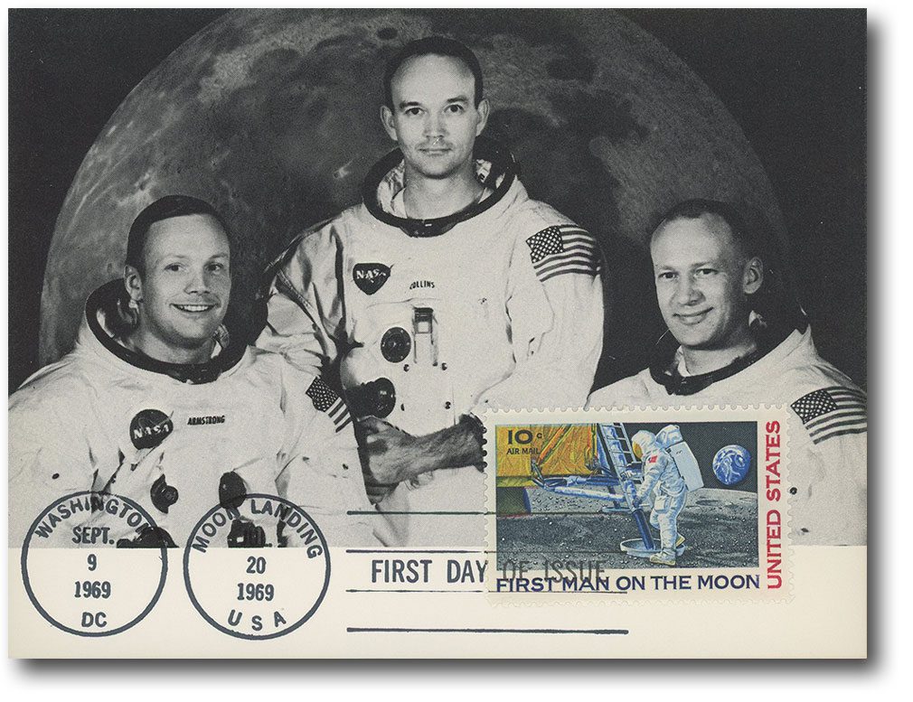1969 10¢ Moon Landing Stamped Portrait with First Day Cancel