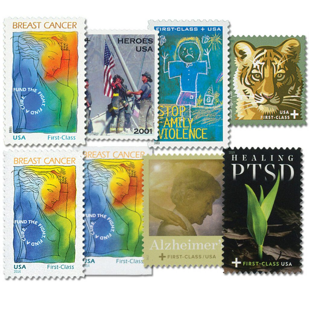 B1/7 - 1998-2019 U.S. Semi-Postal Stamps, plus FREE 2014 Imperforate Semi-Postal, 8 stamps