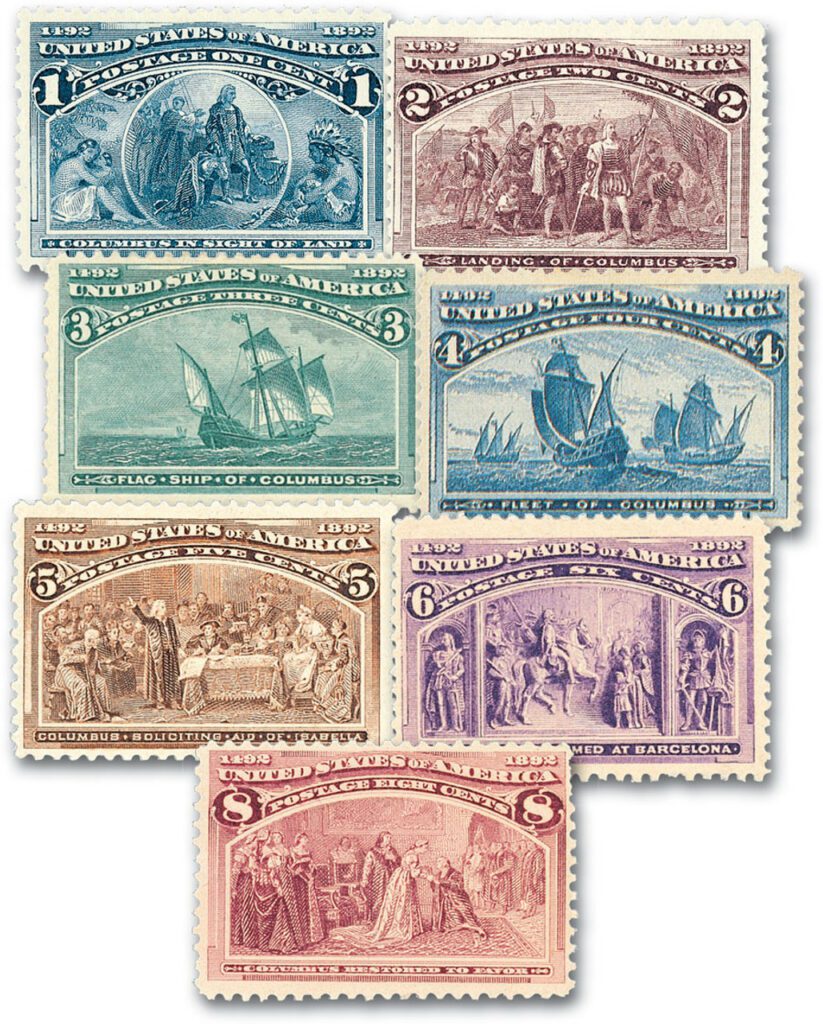 230-36 - 1893 1c-8c US Columbians, 7 Stamps with small imperfections