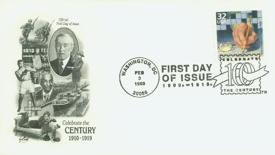 3183l - 1998 32c Celebrate the Century - 1910s: First Crossword Puzzle Classic First Day Cover