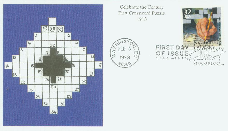 3183l - 1998 32c Celebrate the Century - 1910s: First Crossword Puzzle Mystic First Day Cover