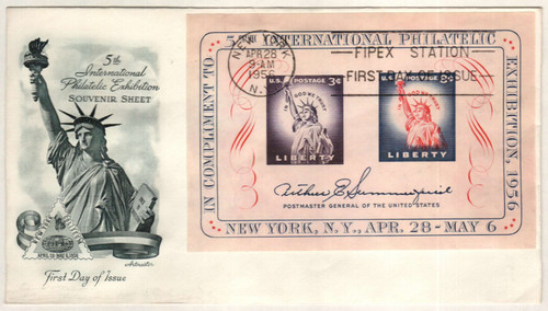 1075 FDC - 1956 3¢ & 8c FIPEX, s/s