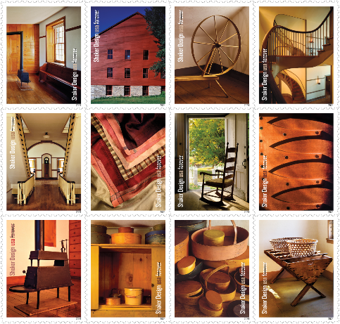 The USPS plans to release twelve Shaker Design stamps in 2024.